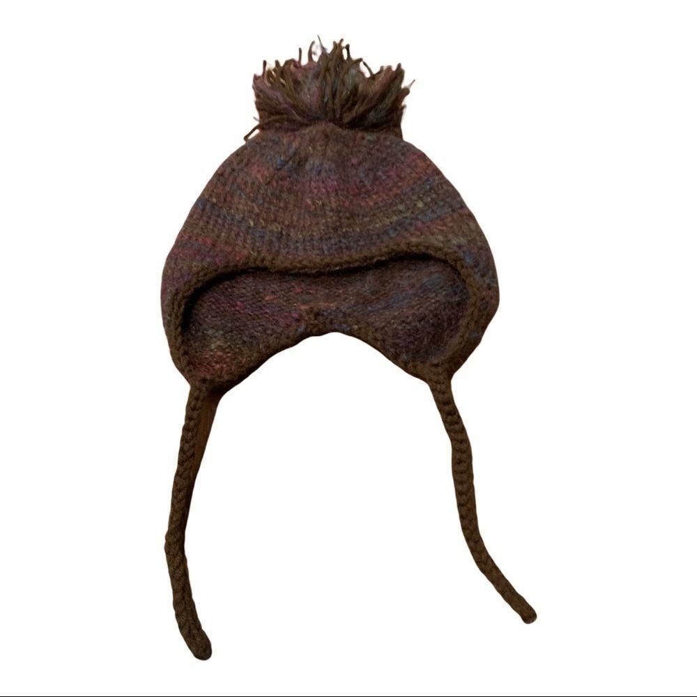 Knitted Beanie Pompom Earflaps Multicolored